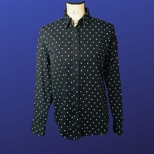 𝅺jones NEW YORK COLLECTION Black/White Polka dot Button-down Shirt, Size Large